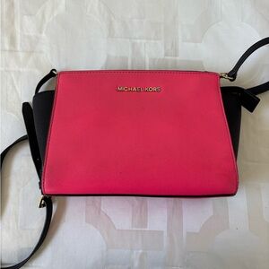 Michael Kors Vibrant Pink and Black Crossbody Bag